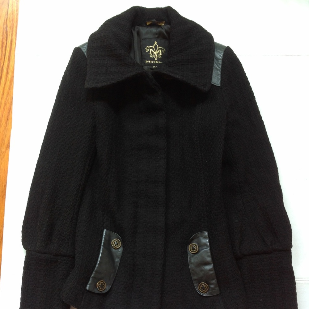 Mackage Black Wool Coat Jacket Leather XS